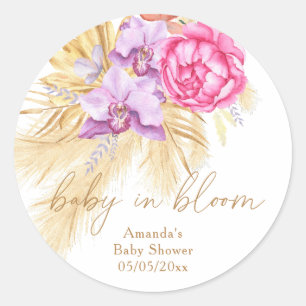 Aquarellgras (Boho pampas gras) - Babydusche Runder Aufkleber