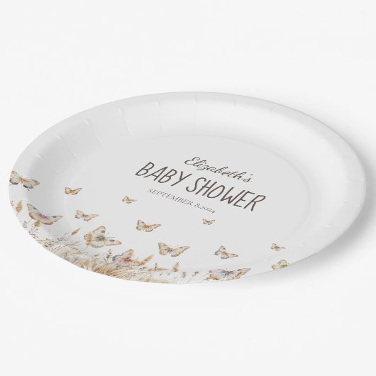 Aquarellgras Schmetterlinge Papier Teller (Schrägansicht)