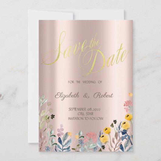 Aquarellgras Wildblume Rose Gold Save The Date (Vorderseite)