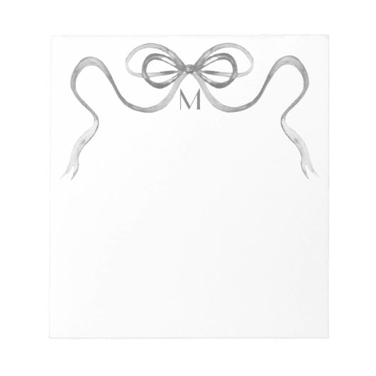 Aquarellgraue Bow Monogram Notepad Notizblock (Vorderseite)