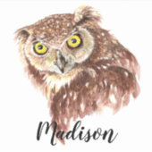 Aquarellgraue Owl Animal Nature Individuelle Name Aufkleber (Vorderseite)