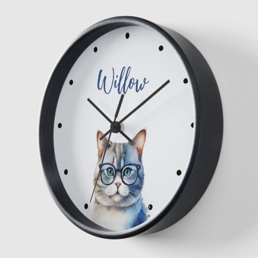 Aquarellgraue Tabby Personalisierte Katze Uhr (Winkel)