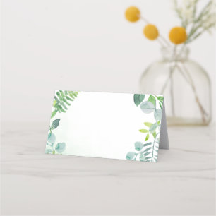 Aquarellgrauen Blattwerk Leere Hochzeit Platzkarte