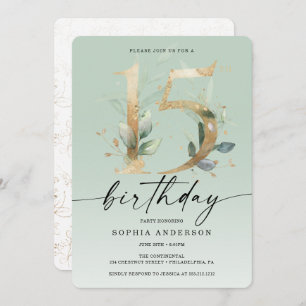 Aquarellgrauen Gold 15. Geburtstagsparty Invit Einladung