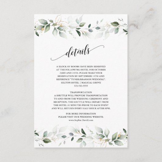 Aquarellgrauen Gold Blätter Hochzeitsstipps Begleitkarte (Vorderseite)