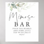 Aquarellgrauen Gold Blätter Mimosa Bar Sign Poster<br><div class="desc">Elegantes grünes Brautparty oder Babydusche Mimosa Bar signieren Plakat</div>