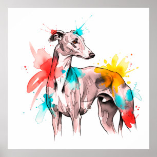 Aquarellgrauen mit farbigen Splash-Akzenten Poster