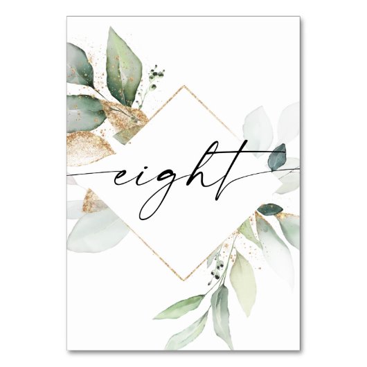 Aquarellgrauen und Gold Tischnummern Acht (Rückseite)