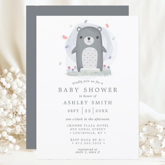 Aquarellgrauer Bär Niedlich Einfache Boys Babydusc Einladung