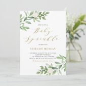 Aquarellgröne und weiße Blume Baby Sprinkle Einladung (Stehend Vorderseite)