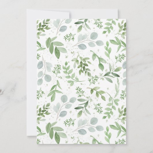 Aquarellgröne und weiße Blume Baby Sprinkle Einladung (Rückseite)