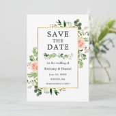 Aquarellgrönen Pink Save the Date Karte (Stehend Vorderseite)