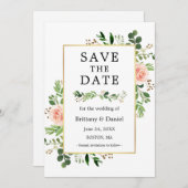 Aquarellgrönen Pink Save the Date Karte (Vorne/Hinten)