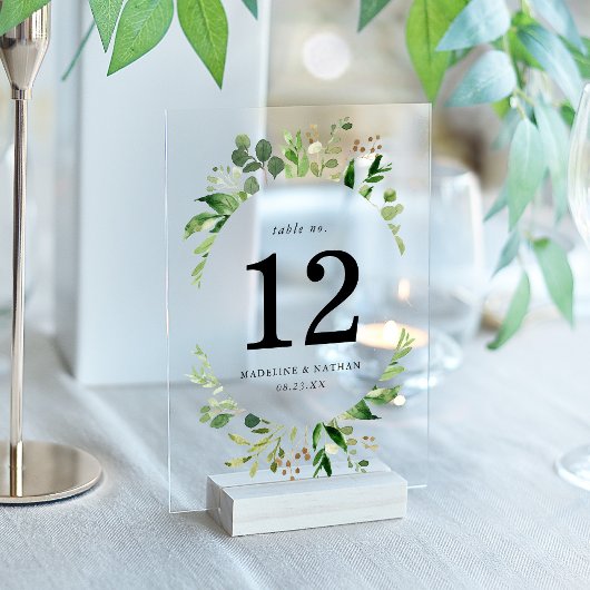 Aquarellgrün Akryllische Hochzeitsfeier Tischnumme Acryleinladungen