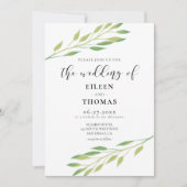 Aquarellgrün Blätter Einladung zur Hochzeit (Vorderseite)