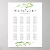 Aquarellgrün Blätter Hochzeitsstichtabelle Poster (Vorne)