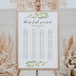 Aquarellgrün Blätter Hochzeitsstichtabelle Poster