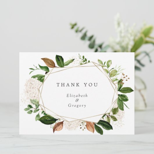 Aquarellgrün Blattgold Geometrischer Rahmen Dankeskarte (Stehend Vorderseite)