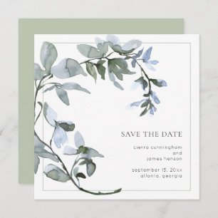 Aquarellgrün Blaue Blüte Save the Date