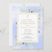 Aquarellgrün Blauer Erste Heilige Kommune Einladung (Vorderseite)