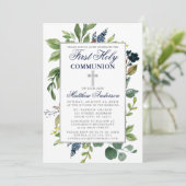 Aquarellgrün Blauer Erste Heilige Kommune Einladung (Stehend Vorderseite)