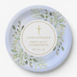 Aquarellgrün Blauer Erste Heilige Kommune Pappteller