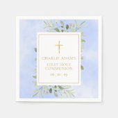 Aquarellgrün Blauer Erste Heilige Kommune Serviette (Vorderseite)