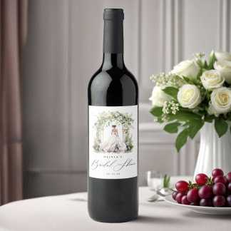 Aquarellgrün Blumengebirge Brautparty Weinetikett