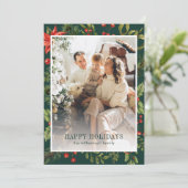 Aquarellgrün Blumenrahmen Foto Feiertagskarte (Stehend Vorderseite)