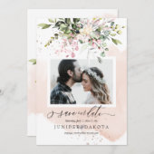 Aquarellgrün Blush Pink Dusty Rose Einladung (Vorne/Hinten)