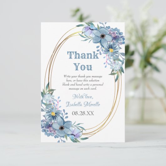 Aquarellgrün Blütengold 50. Geburtstag Dankeskarte (Stehend Vorderseite)