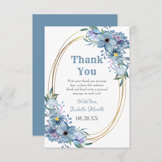 Aquarellgrün Blütengold 50. Geburtstag Dankeskarte (Vorne/Hinten)