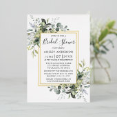 Aquarellgrün Brautparty 2 Frame Gold Folieneinladung (Stehend vorne)