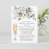 Aquarellgrün Brautparty Dusty Blue Pink Einladung (Stehend Vorderseite)