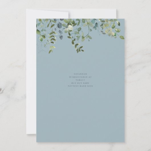 Aquarellgrün Dusty Blue Brautparty Einladung (Rückseite)