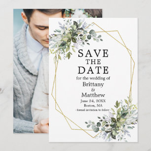 Aquarellgrün Dusty Blue Geo Frame Foto Save The Date