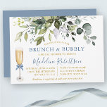 Aquarellgrün Dusty Blue Gold Bridal Brunch Einladung<br><div class="desc">Die moderne Elegant Watercolor Botanical Greenery Brautparty Brunch & Bubbly Invitation Card beinhaltet Eukalyptus-Blätter,  grünes botanisches Blattwerk,  staubblaue Blätter und andere wunderschöne botanische Pflanzen. Trendy Kalligrafie Script. Gold Text. Champagnerglas mit Dusty Blue Bow.</div>