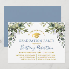 Aquarellgrün Dusty Blue Gold Grad Party Einladung