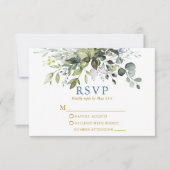 Aquarellgrün Dusty Blue Gold Wedding RSVP Karte (Vorderseite)