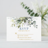 Aquarellgrün Dusty Blue Gold Wedding RSVP Karte (Stehend Vorderseite)