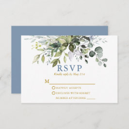 Aquarellgrün Dusty Blue Gold Wedding RSVP Karte