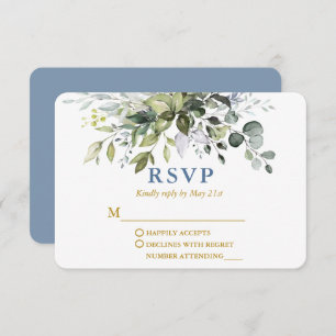Aquarellgrün Dusty Blue Gold Wedding RSVP Karte