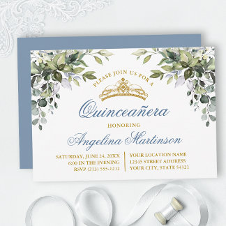 Aquarellgrün Dusty Blue Quinceanera Party Einladung