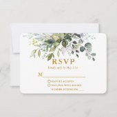 Aquarellgrün Dusty Blue Wedding Gold RSVP Karte (Vorderseite)