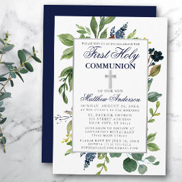 Aquarellgrün Erste Heilige Kommunion Blau Einladung