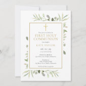 Aquarellgrün Erste Heilige Kommunion Einladung (Vorderseite)
