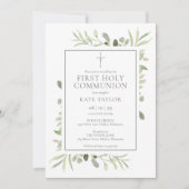 Aquarellgrün Erste Heilige Kommunion Einladung (Vorderseite)