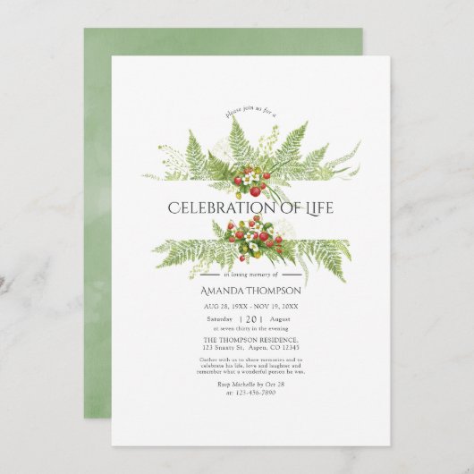 Aquarellgrün Feier des Fotos des Lebens Einladung (Vorne/Hinten)