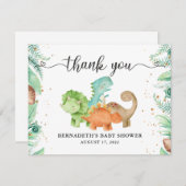 Aquarellgrün Floral Gold Confetti Dinosaurier Dankeskarte (Vorne/Hinten)