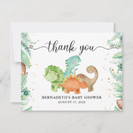 Aquarellgrün Floral Gold Confetti Dinosaurier Dankeskarte